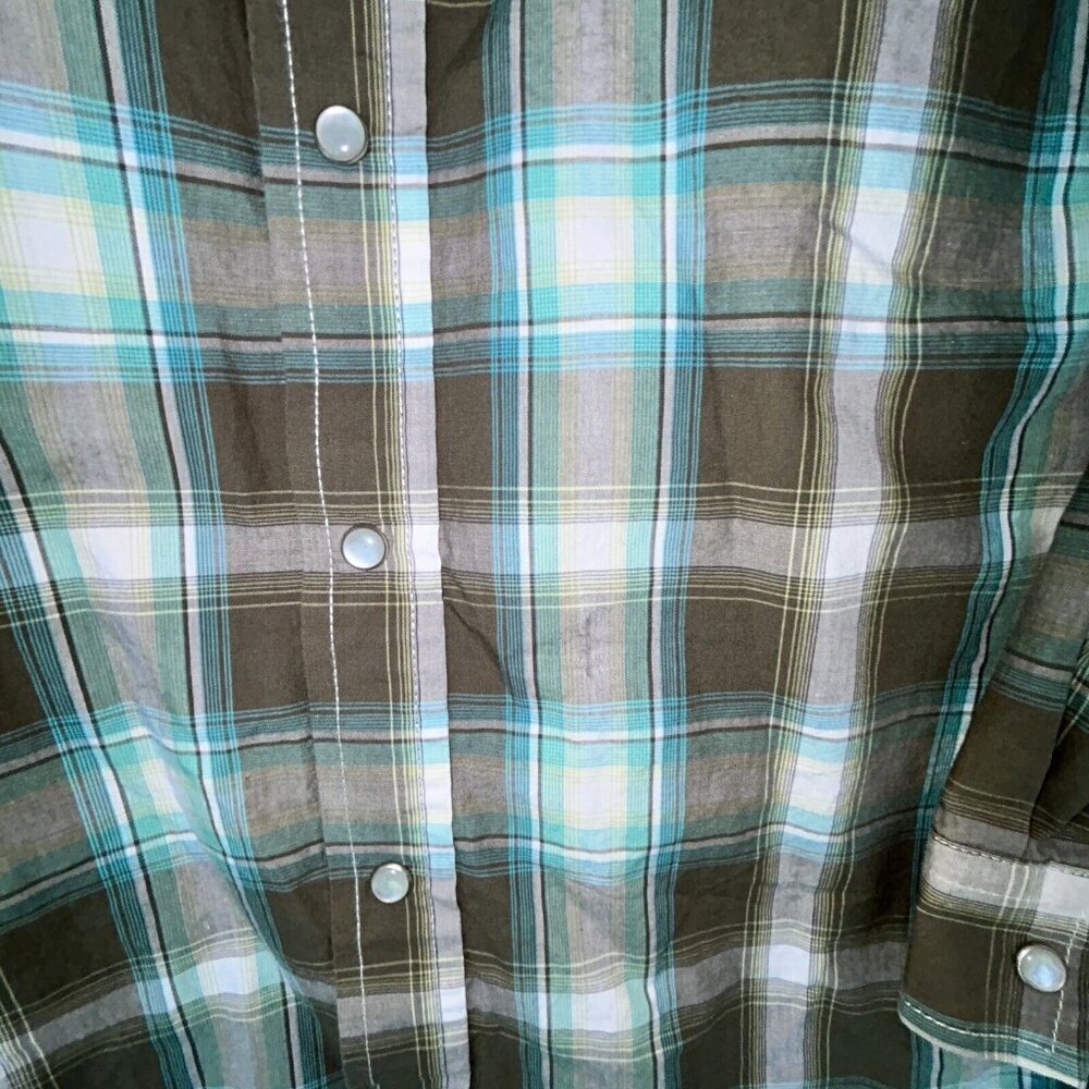 Roper Shirt Gray Teal Plaid Pearl Snap Long Sleeve Mens/Boys XL Chest 36" - Picture 4 of 9